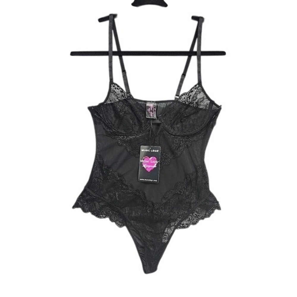 Music Legs Black Lace Mesh Underwire Bodysuit Lingerie OS NEW Goth Sexy Feminine